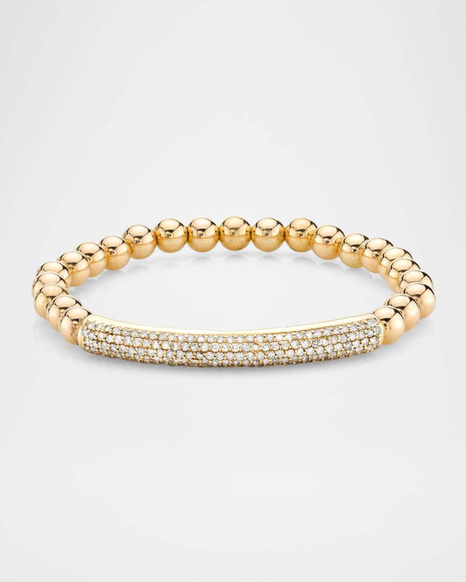 14K Yellow Gold 6MM Diamond Pave Tube Bead Bracelet